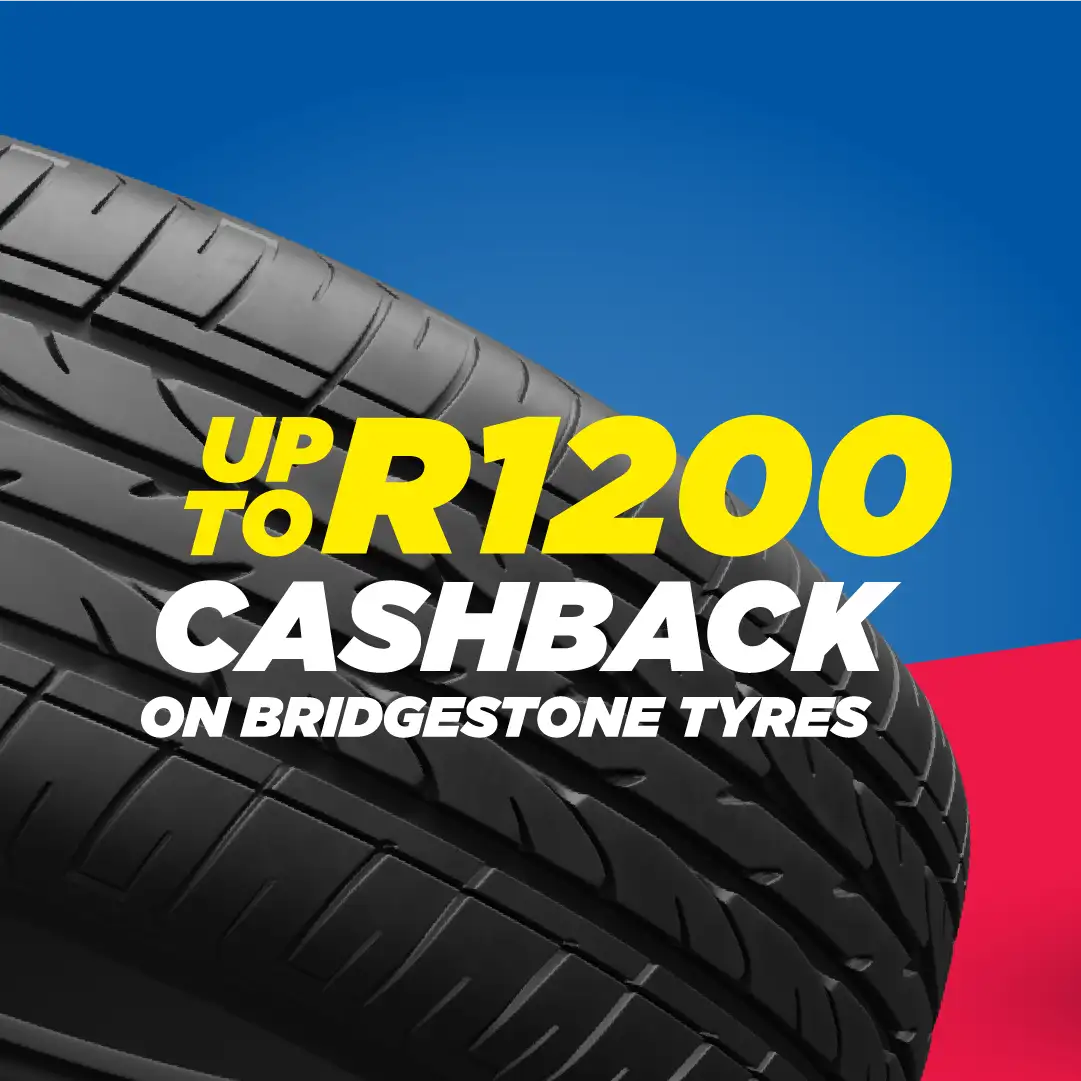 Up to R1200 Cashback on Bridgestone Tyres